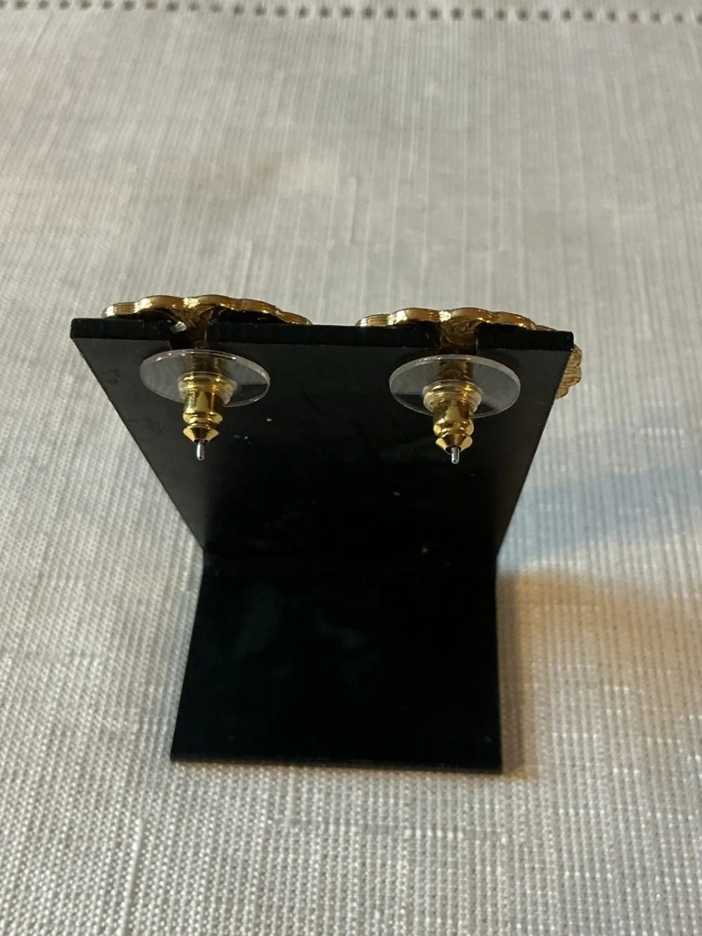 Medallion Shaped Rhinestone Gold Tone Stud Earrings